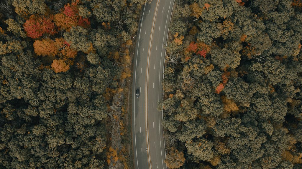 aerial view of highway in fall in the hudson valley