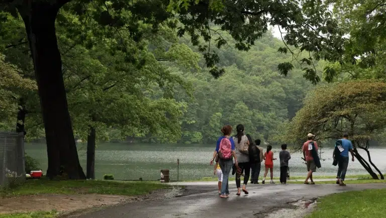 There's a paved hiking trail that goes around Bear Mountain State Park's Hessian Lake. (C) Michael Nelson/For The Journal News