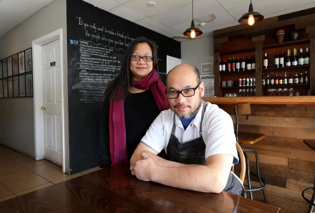 Husband and wife owners, Paolo Garcia Mendoza and Cheryl Baun, are pictured at their restaurant Karenderya, on Main Street in Nyack, Jan. 16, 2019. 