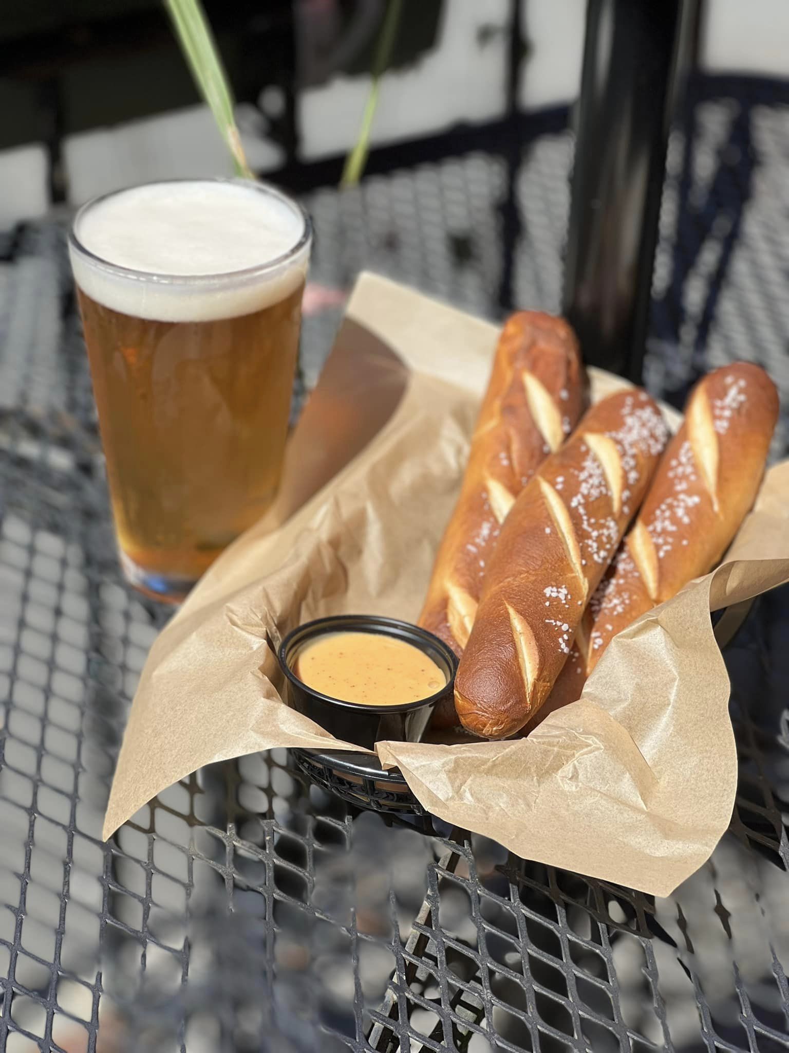 Two Ladders pretzels and beer