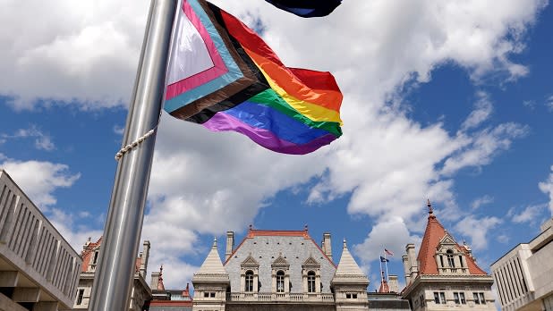 BIPOC LGBTQIA+ Flag flying at the New York Capital