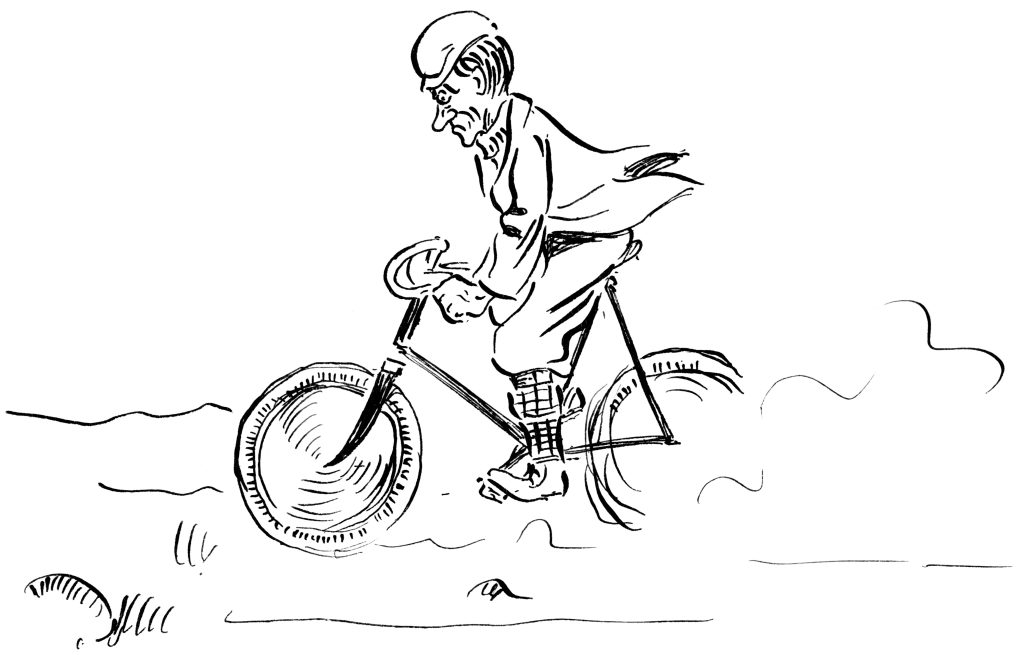 Drawing of a man on a bicycle, inspired by Edward Hopper's Study of a Man in Hat on Bicycle, 1895–1899