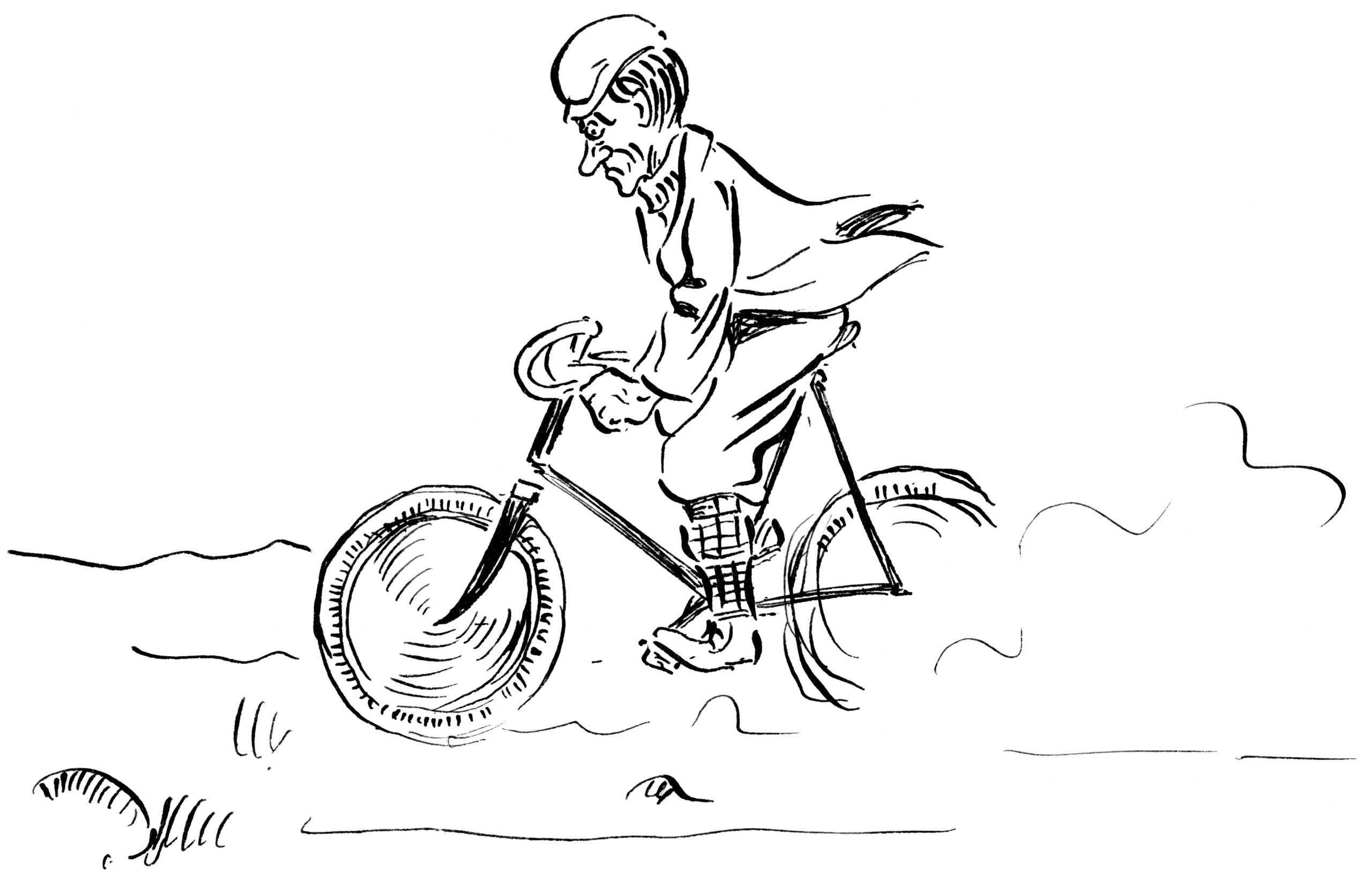 Drawing of a man on a bicycle, inspired by Edward Hopper's Study of a Man in Hat on Bicycle, 1895–1899