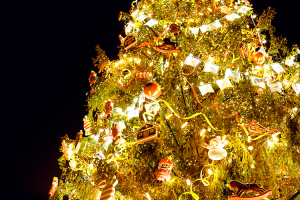 Vintage Christmas Tree with lights and decorations