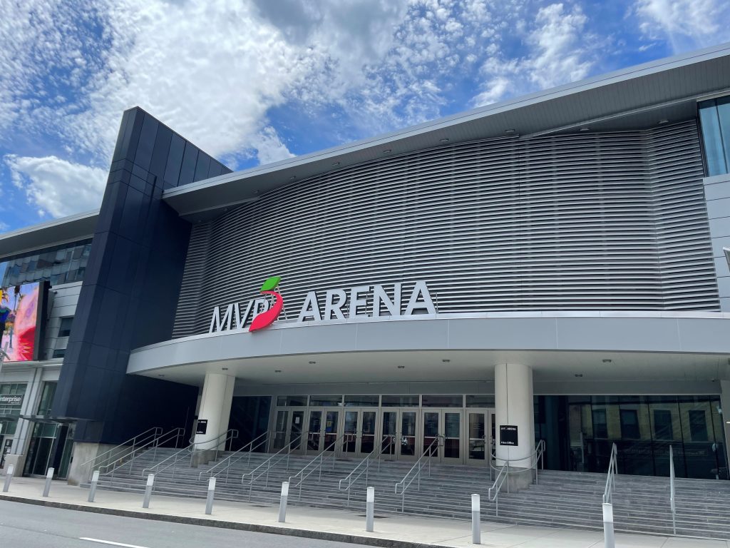 Exterior view of the front of the MVP Arena