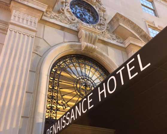 Entrance awning above Renaissance Albany Hotel