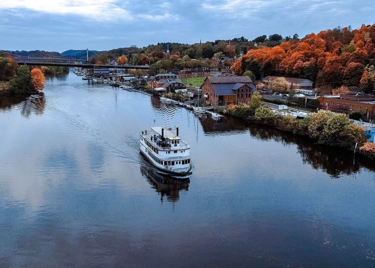 Aerial view of a Hudson River Cruise boat