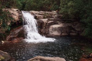Natural pool with a waterfall