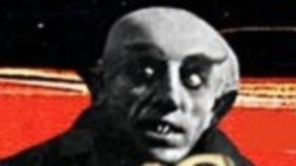 A closeup image of the creepy, bald-headed, big-eyed character Nosferatu from the silent film, which will be shown at The Moviehouse in Millerton paired with the music of Radiohead.