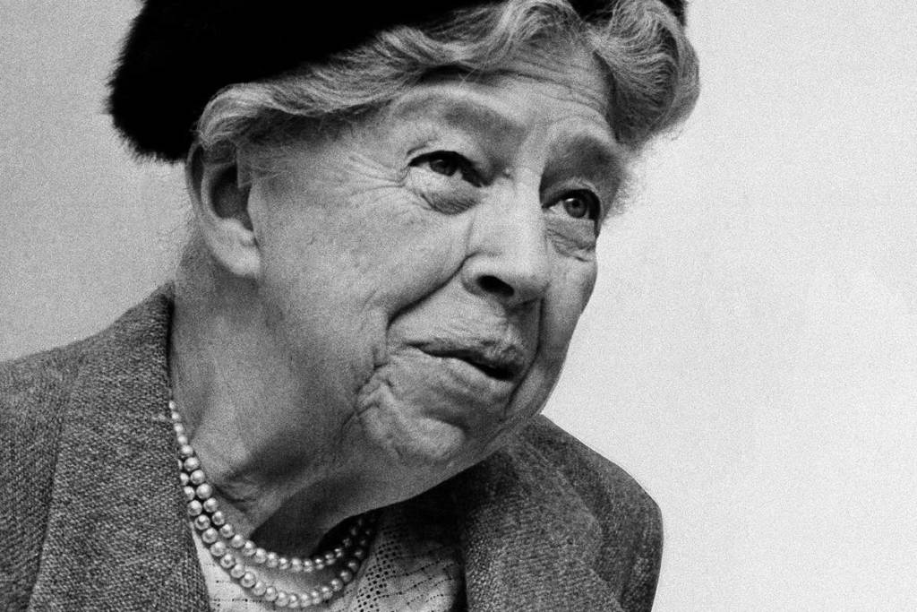 A black and white image of Eleanor Roosevelt