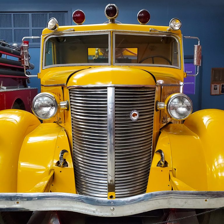 Historic yellow fire truck.
