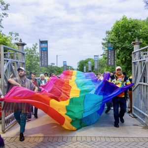 Pride Flag procession at Pride in the Sky at the Walkway Over the Hudson in Poughkeepsie. Photo by Tanner Townsend.