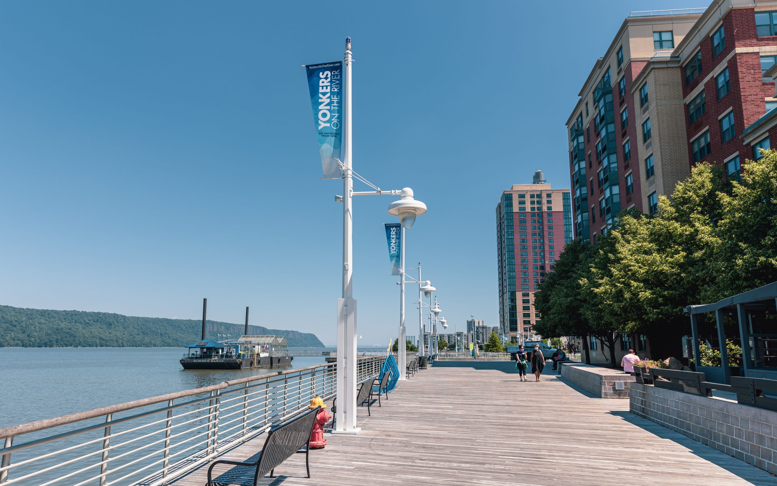 The Yonkers Waterfront bordering the Hudson River.