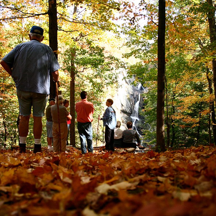 Hikers in the fall, Columbia Land Conservancy High Falls Conservation Area