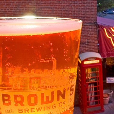 Glass of beer outside at Brown's Brewing Company, Rensselaer