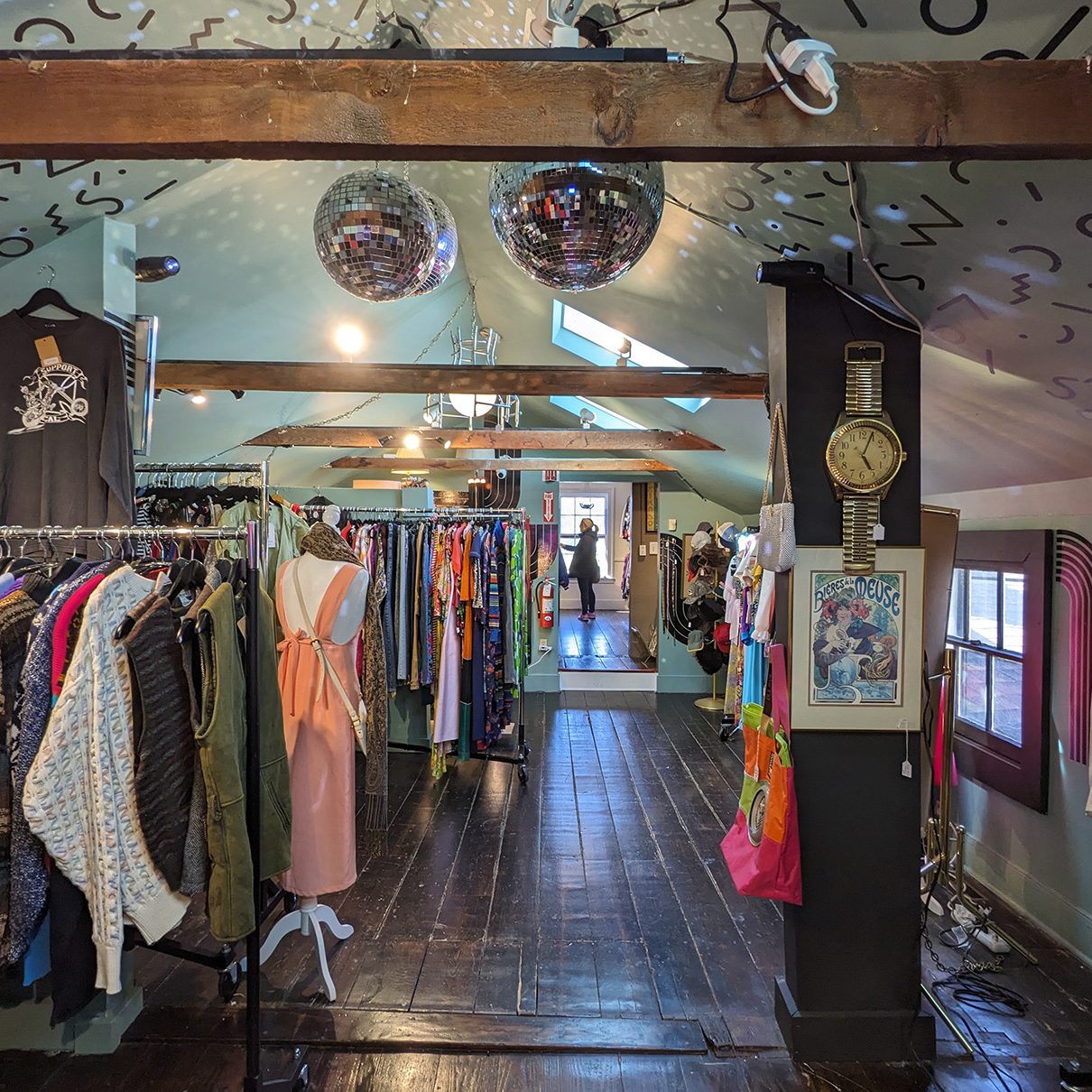 Racks of clothing in Hyde Park Antiques, Dutchess County