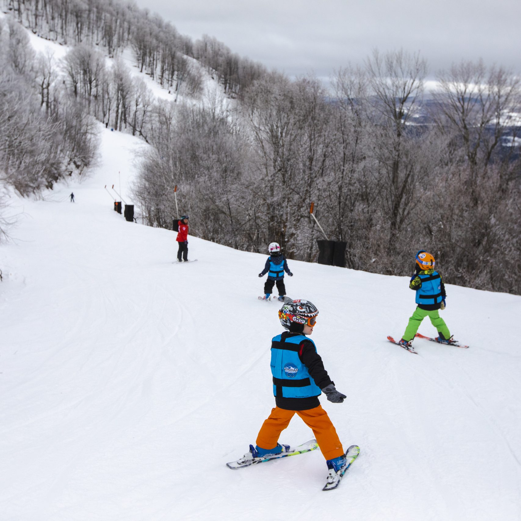 Kids Skiing on mountain