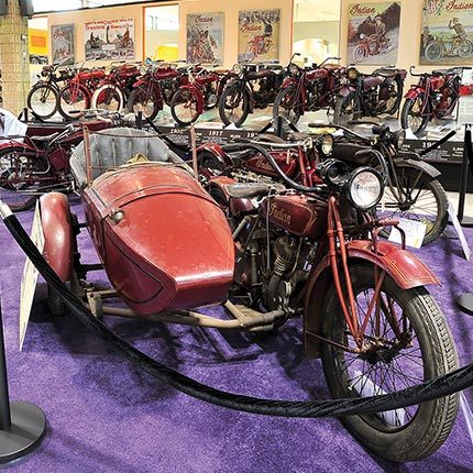 Old motorcycles at the Motorcyclepedia Museum, Newburgh