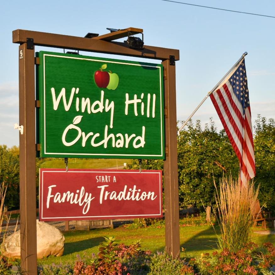 Entrance sign outside Windy Hill Orchard, Rensselaer