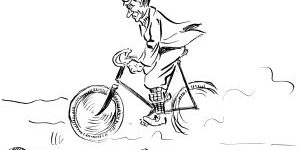 Drawing of a man on a bicycle, inspired by Edward Hopper's Study of a Man in Hat on Bicycle, 1895–1899