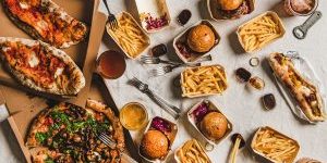 Delivery service for home party with burgers pizza and beer