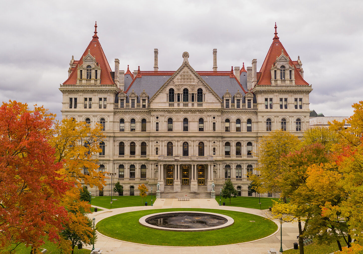 Crisp cold day in Albany New York downtown at the statehouse; aerial view