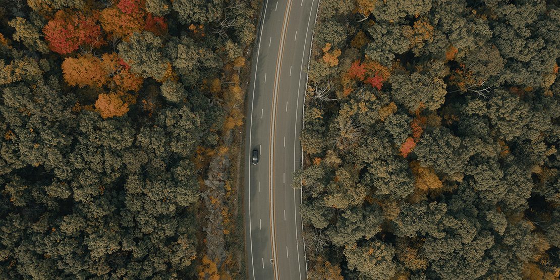 aerial view of highway in fall in the hudson valley
