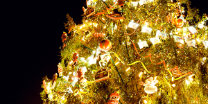 Vintage Christmas Tree with lights and decorations